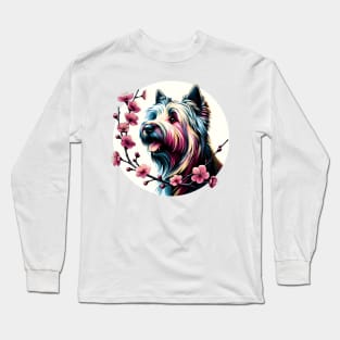 Skye Terrier Enjoys Spring Amidst Cherry Blossoms Long Sleeve T-Shirt